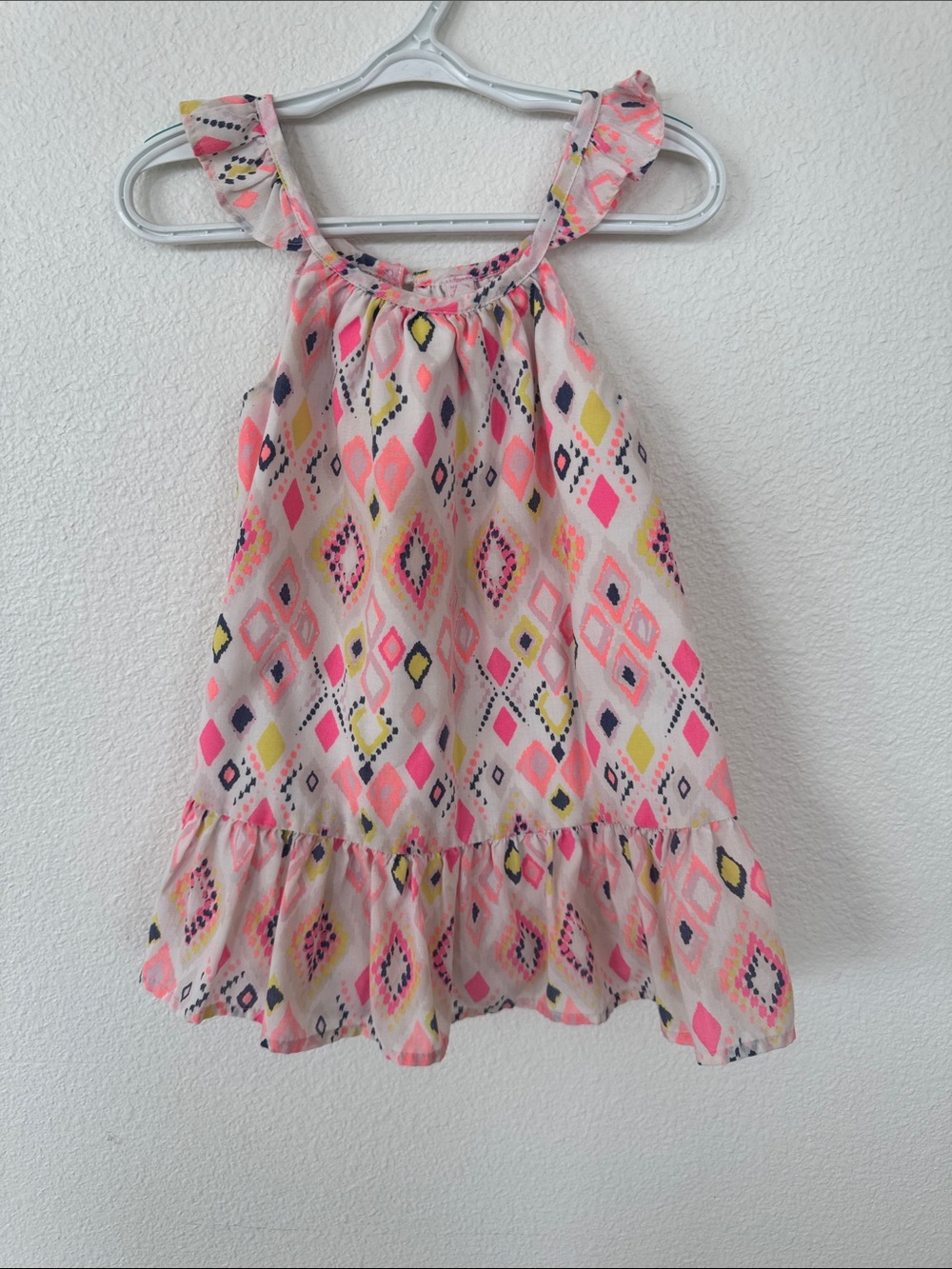 Kids Headquarters Pink Multi Diamond Print Ruffle Strap Dress